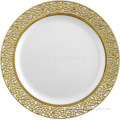 Disposable Plastic Dinner Plates, White & Gold Swirl Nice Plastic Plates Los platos